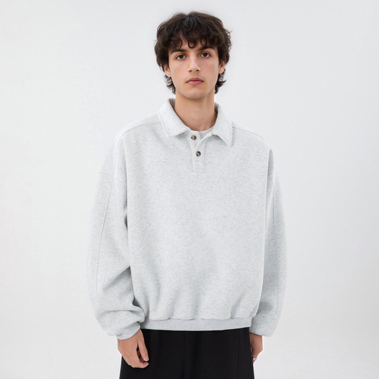 Sweat-shirt Boy Boy 380g épais à col rabattu pour homme, style automne, coupe ample, léger, style vintage Old Money_voghion.com