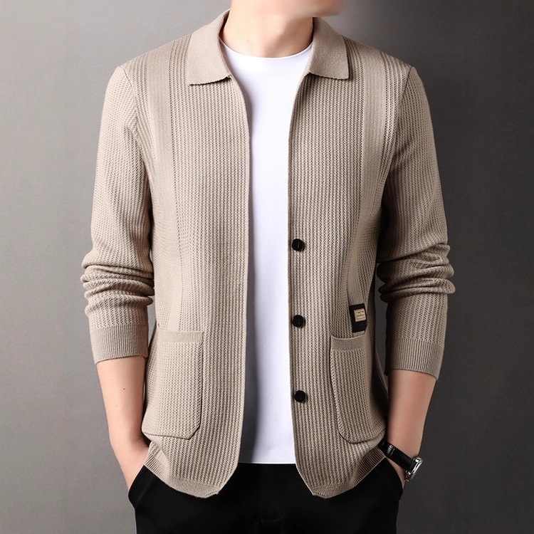 boy Boy Boy Boy Live Streaming Off-Site Dropshipping Autumn Winter Cardigan Men Solid Color Casual Men's Versatile Jacquard Knitted_voghion.com