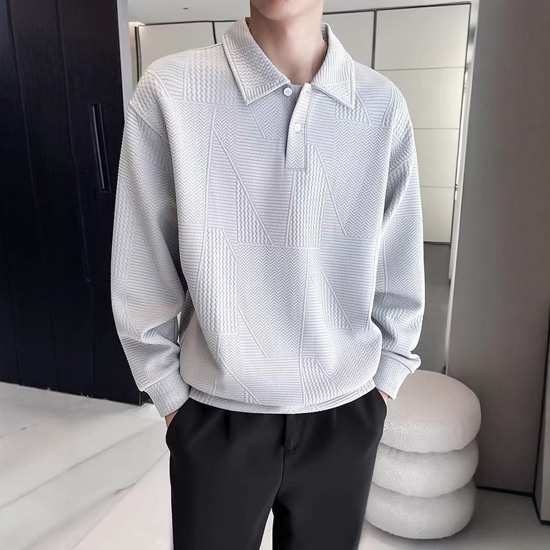 Polo da uomo con colletto rovesciato, modello primavera-autunno a nido d'ape, elegante e alla moda, versatile, casual e matura_voghion.com