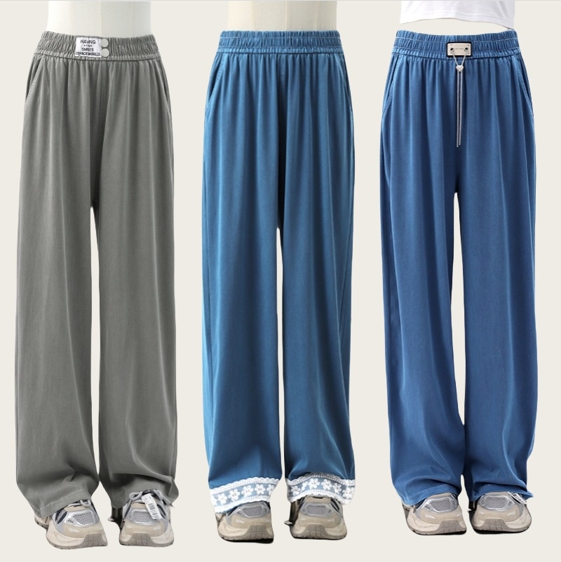 Jean ChicShe Tencel pour femme, été 2025, coupe fine, taille S, drapé, taille élastique, jambes larges, effet soie glacée._voghion.com