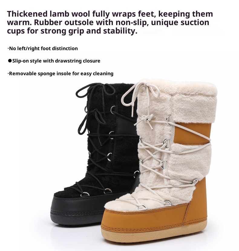 Zees 2025 New Thickened Ski Space With Lamb Wool Fur Patchwork High Tube Snow Boots For Export To Europe And America_voghion.com