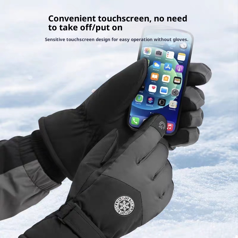 Boy Ski 2025 Winter Herren und Damen Outdoor Bergsteigen Winddicht Kältedicht Fleecegefüttert Touchscreen Verdickt Warme Handschuhe_voghion.com