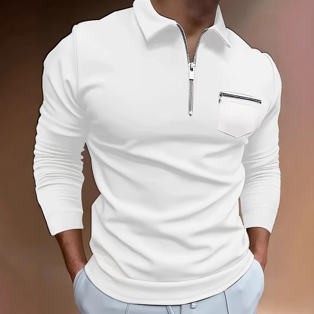 boy Boy Fashion Casual Golf Hiking Long Sleeve Solid Color Double Zipper Turn-Down Collar Sports Polo Shirt_voghion.com