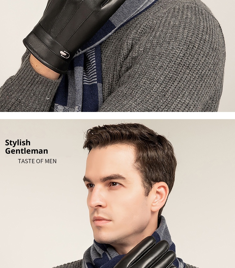 Guantes de piel auténtica Boy para hombre, ideales para invierno, cálidos, resistentes al viento, impermeables y compatibles con pantallas táctiles. Aptos para motociclismo y actividades al aire libre._voghion.com