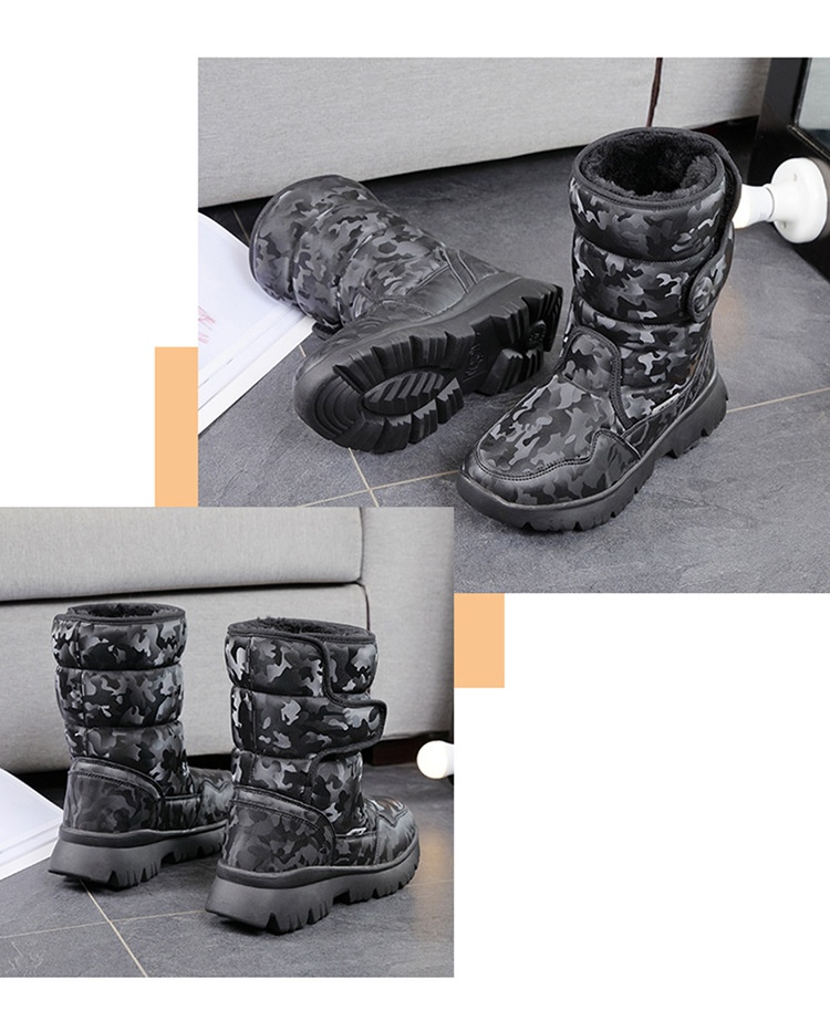 Zees Parent-Child Boys And Girls White Snow Boots Simple Camouflage Skiing Travel Thickened Waterproof Non-Slip Cross-Border_voghion.com