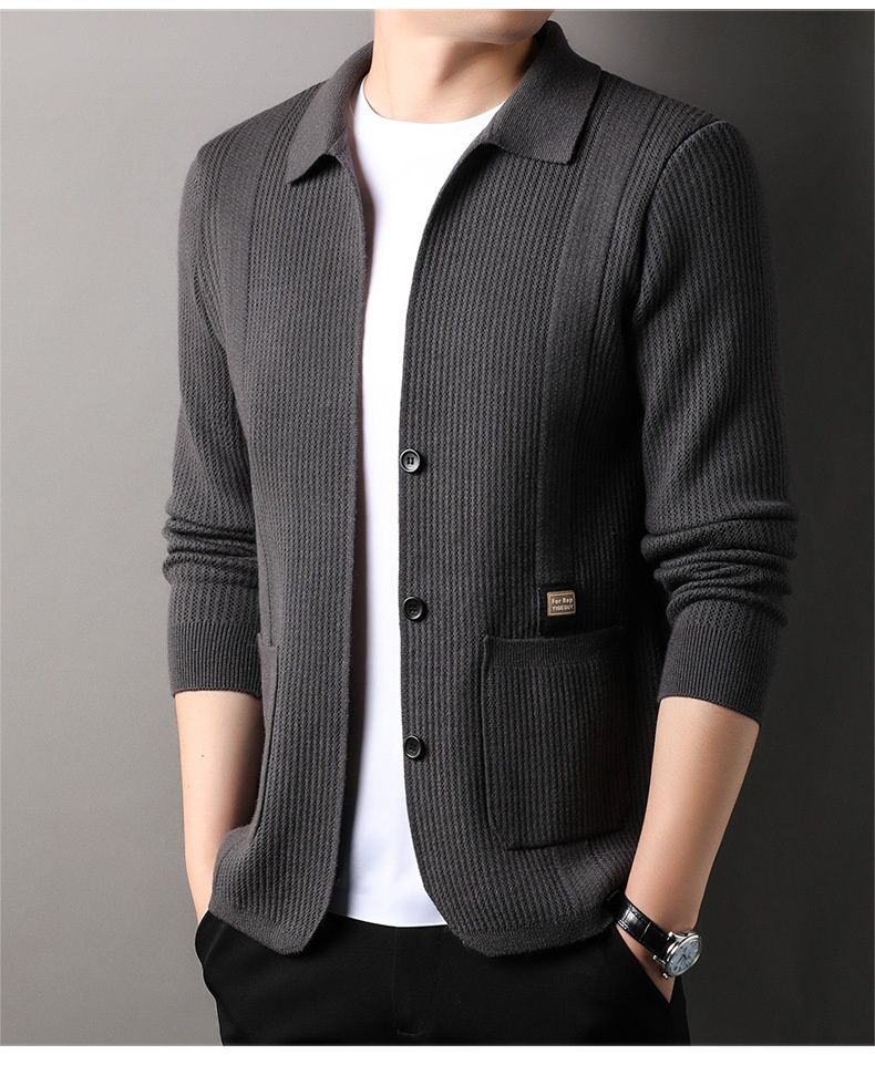 boy Boy Boy Boy Live Streaming Off-Site Dropshipping Autumn Winter Cardigan Men Solid Color Casual Men's Versatile Jacquard Knitted_voghion.com