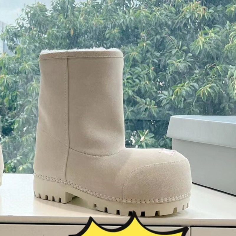 Zees Cowhide Genuine Wool Ugly Cute Big Toe Snow Couple Men And Women Thickened Warm Cotton Shoes Thick Sole Mid-Calf Ski_voghion.com