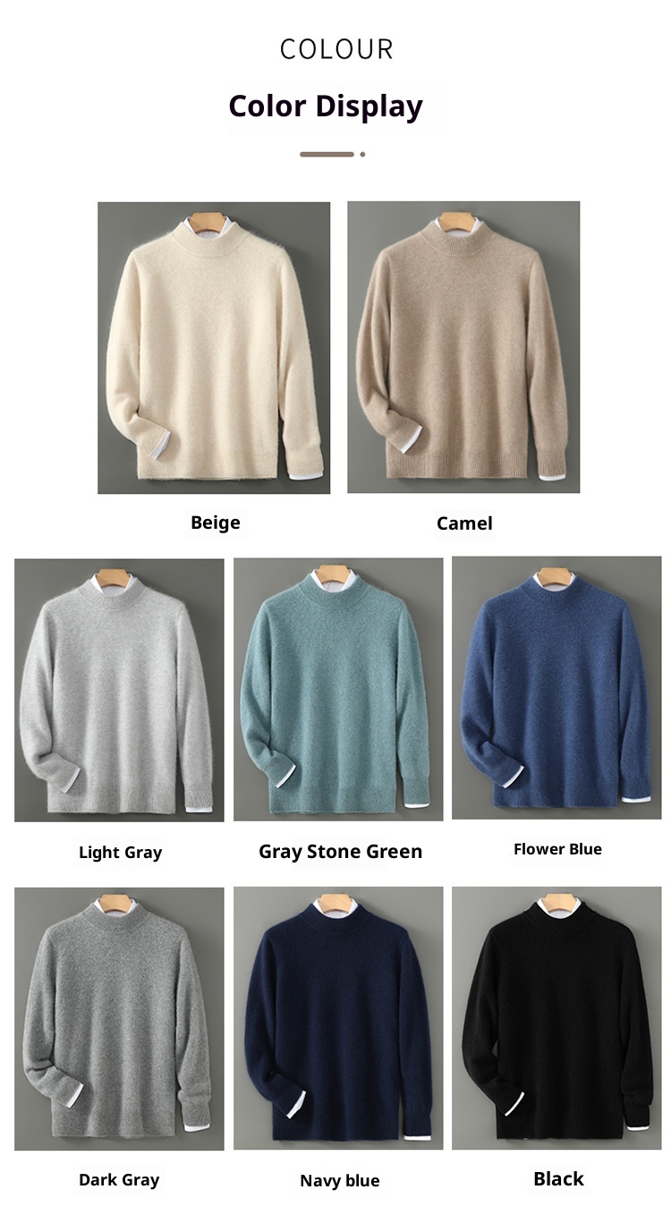 boy Boy Boy Boy 100% Pure Wool Sweater For Men, Half Turtleneck, Thickened Business Cashmere Sweater, Loose Knitted Base Shirt_voghion.com