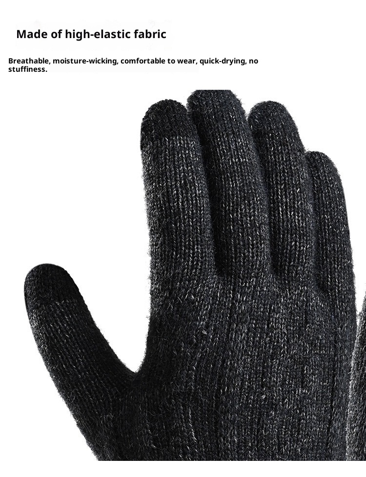 boy Boy Winter Warm Touchscreen Fleece Lined Thick Knitted Cycling Cold-Proof Men's Five-Finger Wool Gloves Cross-Border_voghion.com