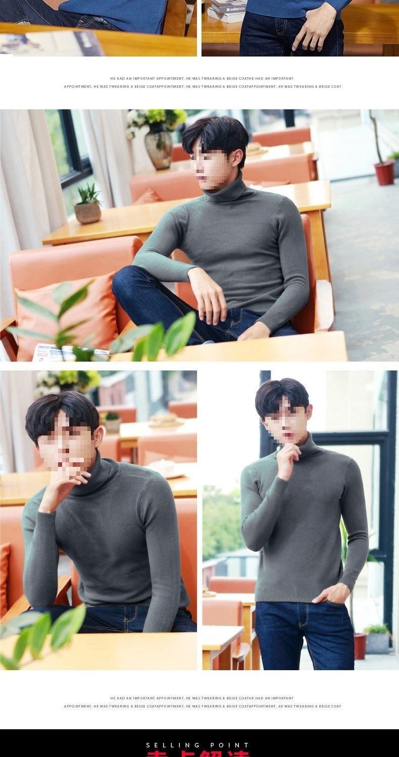 boy Boy Boy Boy Cross-Border Men's Knitted Warm Base Layer Slim Fit Half Turtleneck Korean Style Inner Wear Stylish Fuzzy Sweater Top_voghion.com