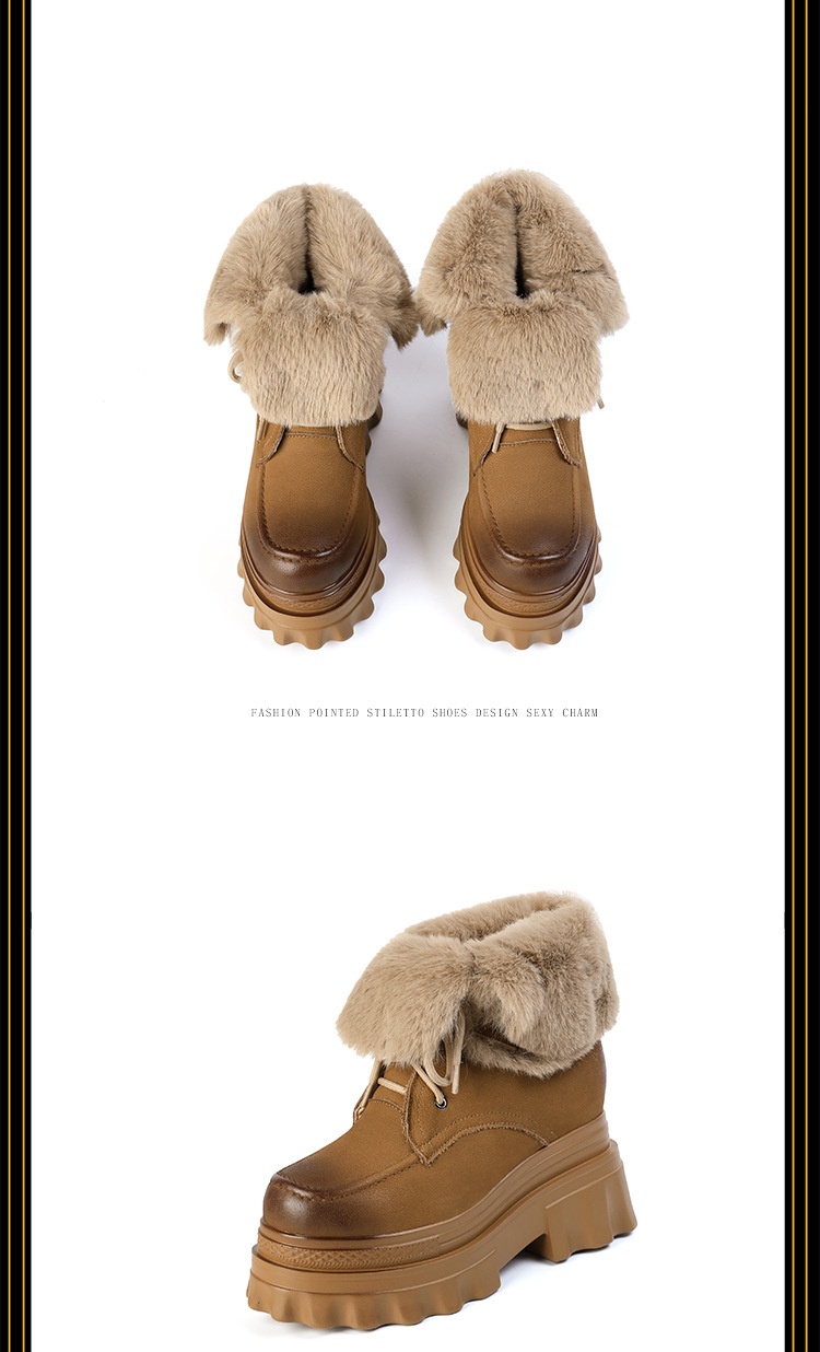 Botas de neve Zees de cano curto com cadarço, solado grosso e aumento de altura de 10 cm, para mulheres, ideais para esqui de inverno ao ar livre, em algodão quente._voghion.com