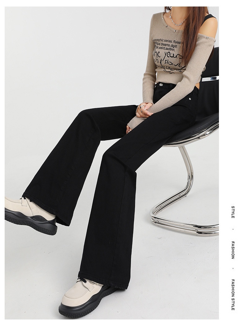 ChicShe 2024 Herfst Winter Nieuwe Losse Fit Hoge Taille Afslankende Uitlopende Zwarte Jeans Voor Vrouwen Beenverlenging_voghion.com