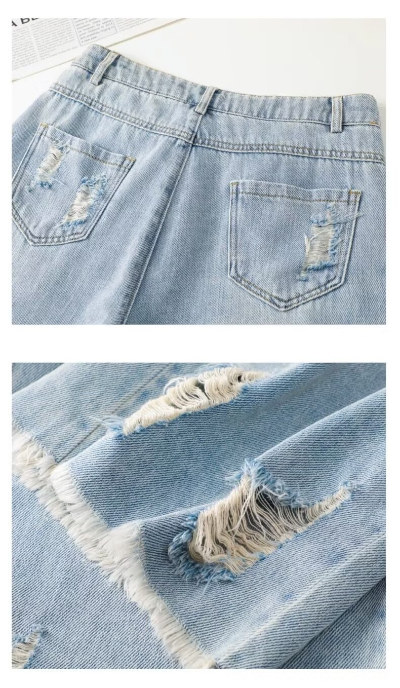 ChicShe Light Color Ripped Jeans Women 2024 New Summer Thin High Waist Loose Straight-leg Wide Leg Cropped Pants_voghion.com