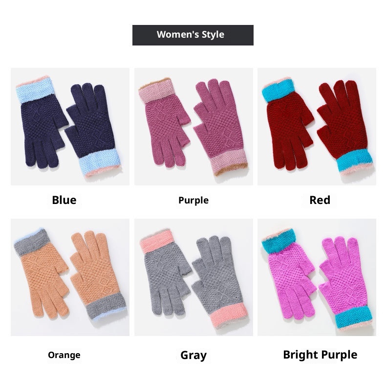 Guanti invernali da uomo e da donna, a due dita, per ufficio, per scrivere, senza dita, caldi, in maglia a blocchi di colore, con dita divise_voghion.com