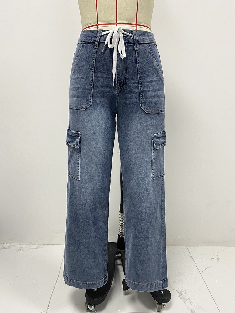 ChicShe Vendita diretta in fabbrica 2025 Nuovi jeans a gamba dritta da donna in stile americano, casual, con lacci, multitasche, funzionali, cargo_voghion.com
