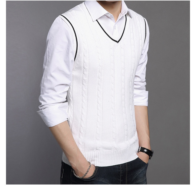 boy Boy Boy Boy Cross-Border Spring And Autumn College Style Warm Men's Slim Fit Youth Sleeveless Vest Fleece Knitted Sweater_voghion.com