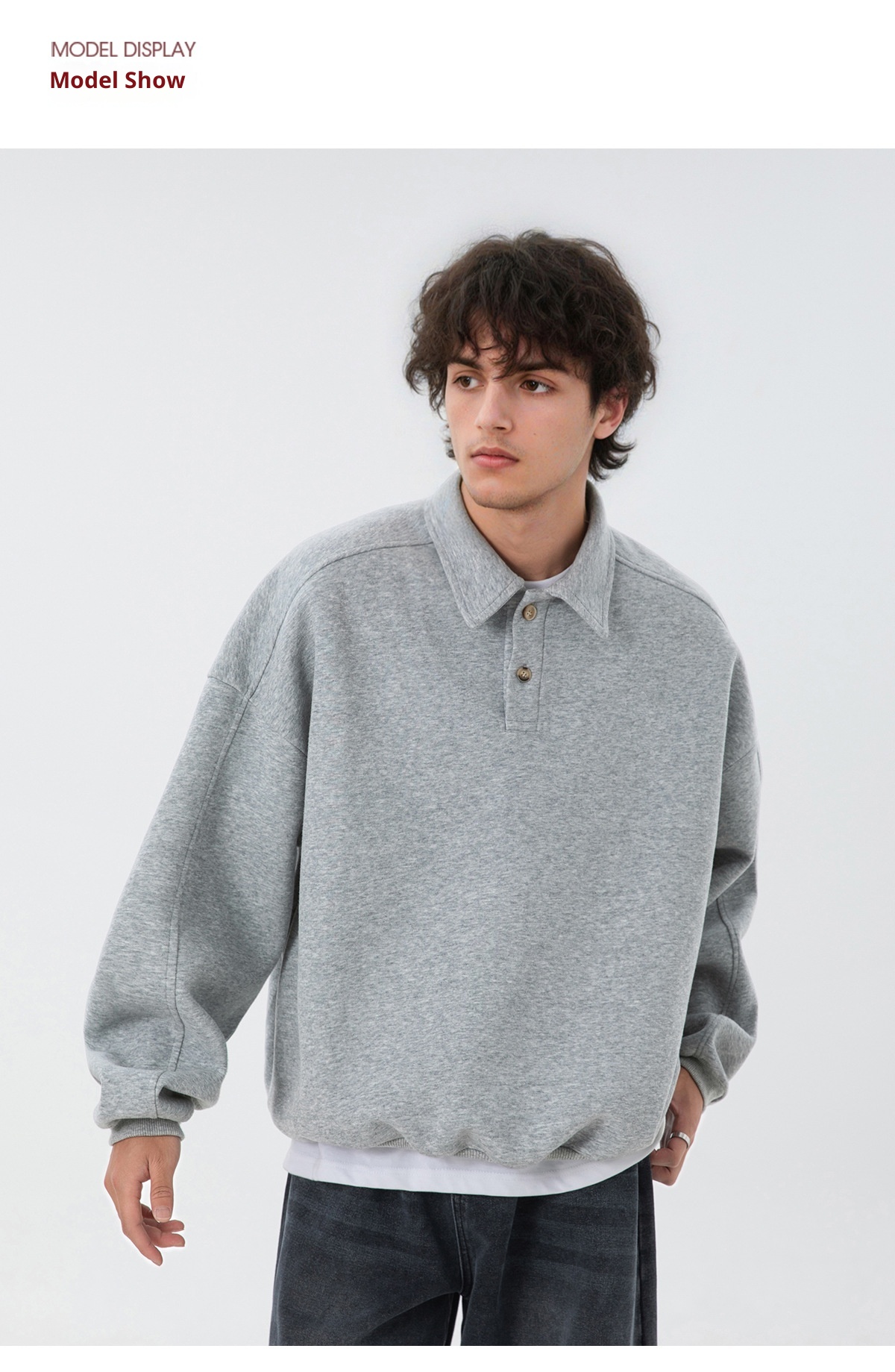 Sweat-shirt Boy Boy 380g épais à col rabattu pour homme, style automne, coupe ample, léger, style vintage Old Money_voghion.com