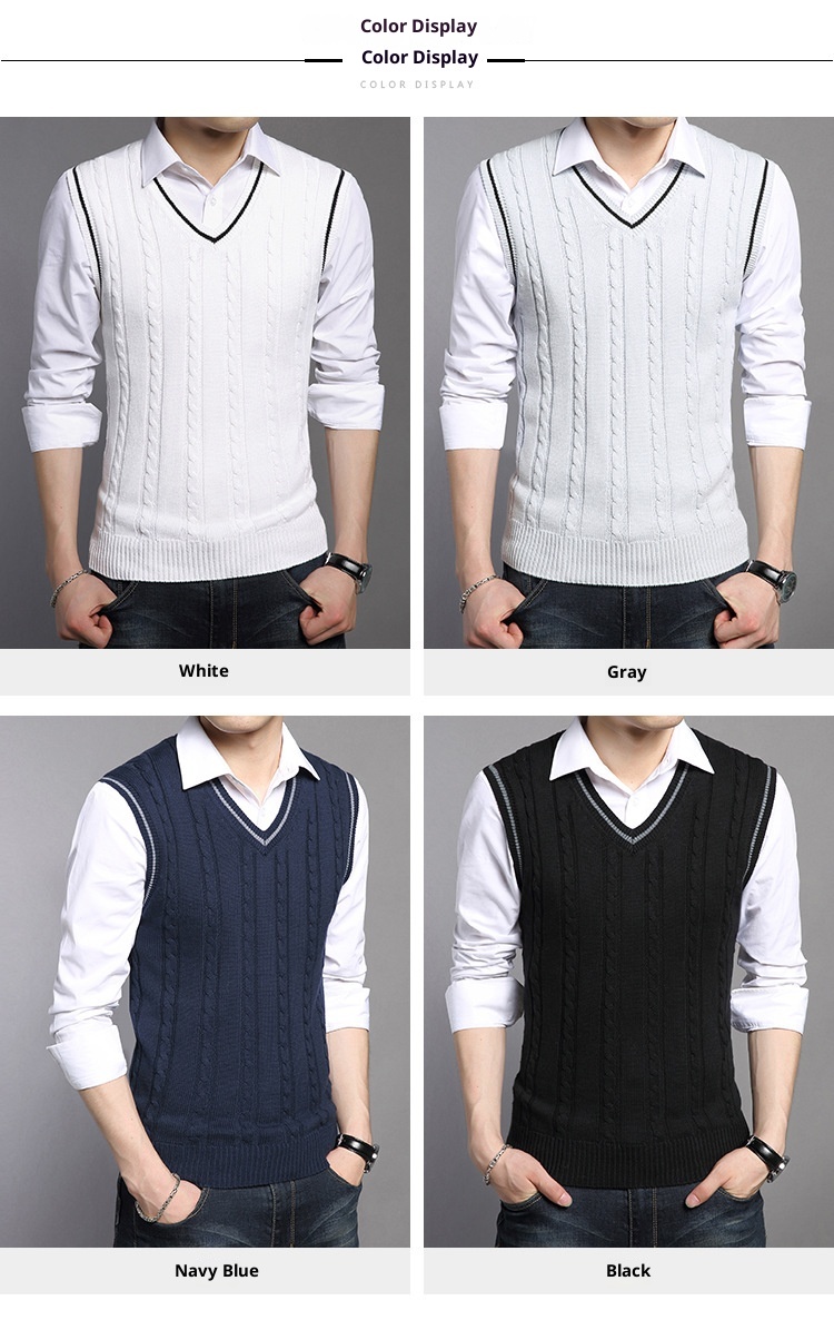 boy Boy Boy Boy Cross-Border Spring And Autumn College Style Warm Men's Slim Fit Youth Sleeveless Vest Fleece Knitted Sweater_voghion.com