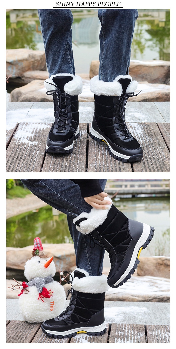 Zees 2025 Damen-Winterskischuhe, warm mit Fleece gefüttert, hohe Schnürschuhe aus Baumwolle, rutschfeste Wanderschuhe_voghion.com