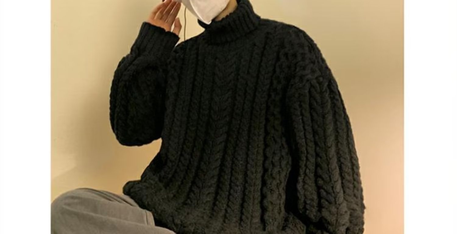 Pull en maille épaisse à torsades pour homme, col montant, automne-hiver, style américain décontracté, haut de gamme._voghion.com
