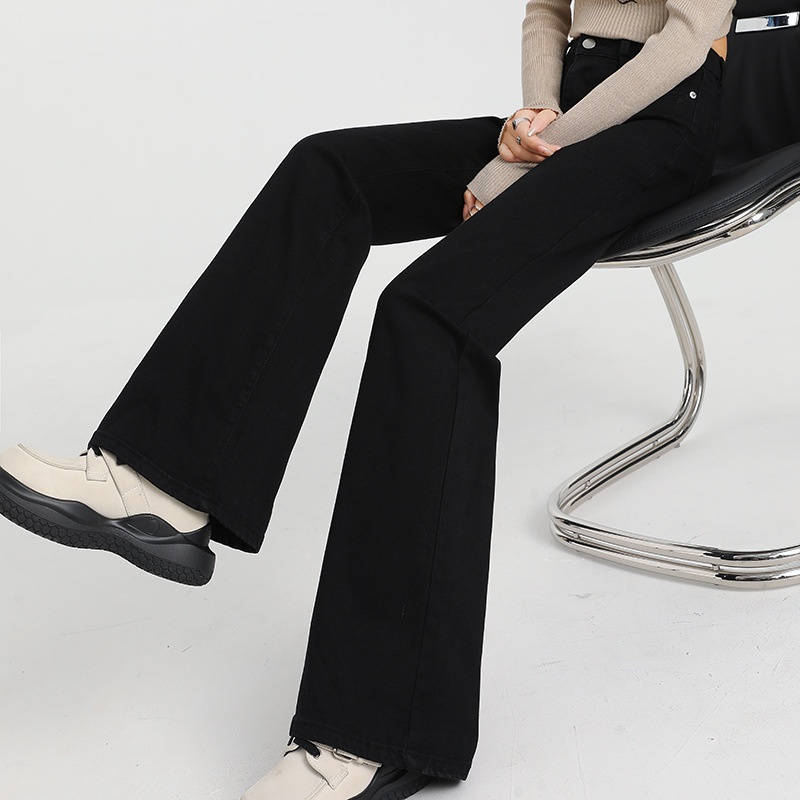 ChicShe 2024 Herfst Winter Nieuwe Losse Fit Hoge Taille Afslankende Uitlopende Zwarte Jeans Voor Vrouwen Beenverlenging_voghion.com