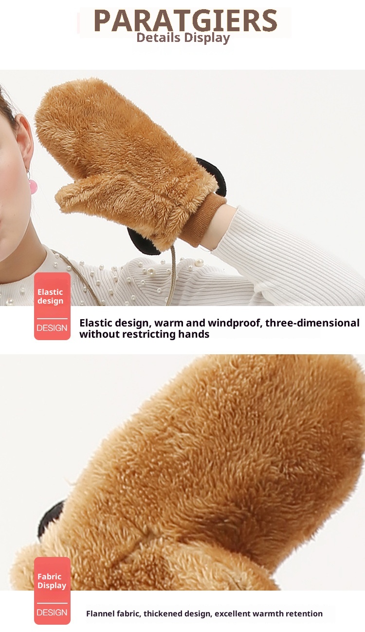 boy Boy Autumn Warm Gloves Plush Thickened Cute Neck Hanging Fashion Windproof Adult Black Student Full Finger Men Winter_voghion.com
