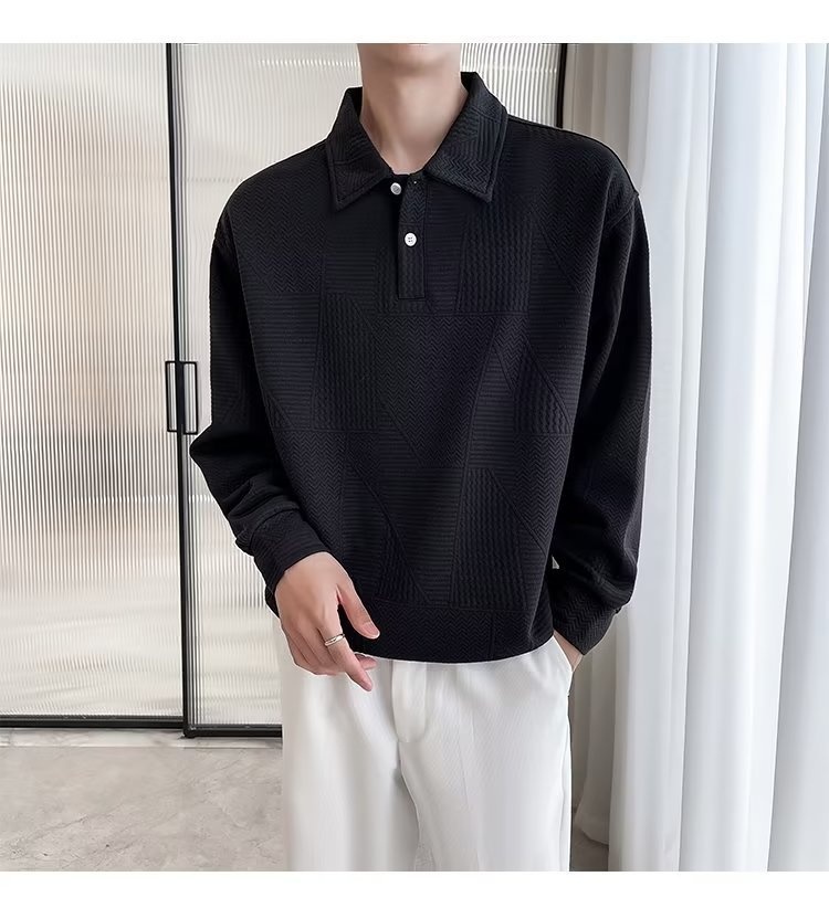 Polo da uomo con colletto rovesciato, modello primavera-autunno a nido d'ape, elegante e alla moda, versatile, casual e matura_voghion.com