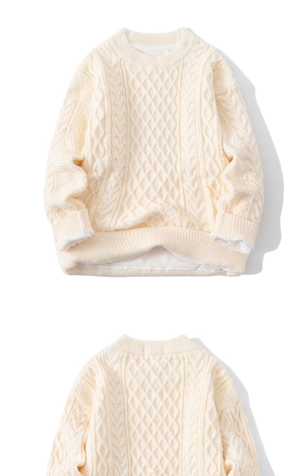 boy Boy Boy Boy Twist Sweater For Men, Autumn And Winter New Retro Japanese Style Round Neck Loose Fit, Fleece Lined, Thickened Sweater,_voghion.com