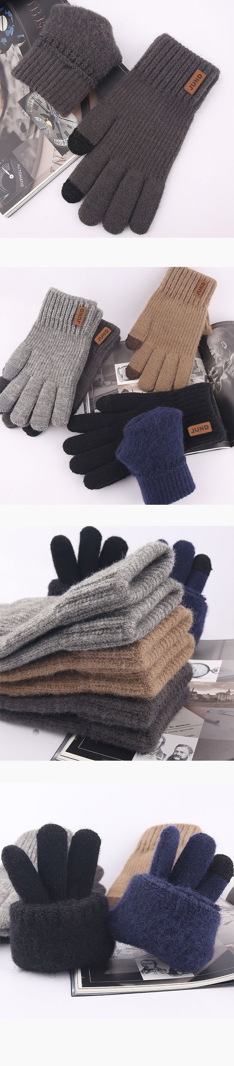 boy Boy Men's Winter Double Layer Thickened Fleece Lined Extra Long Touchscreen Versatile Knitted Wool Gloves Wholesale_voghion.com