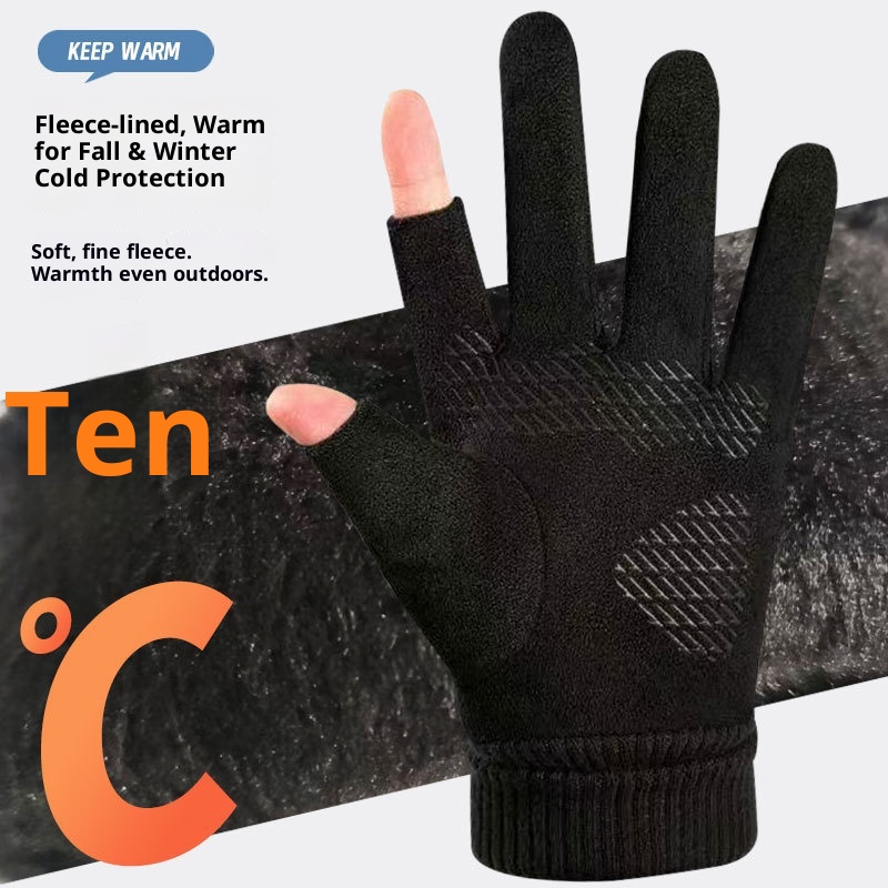 boy Boy Men's Winter Warm Fleece-Lined Touchscreen For Outdoor Riding, Driving, Motorcycle, Delivery, Suede Courier Gloves_voghion.com