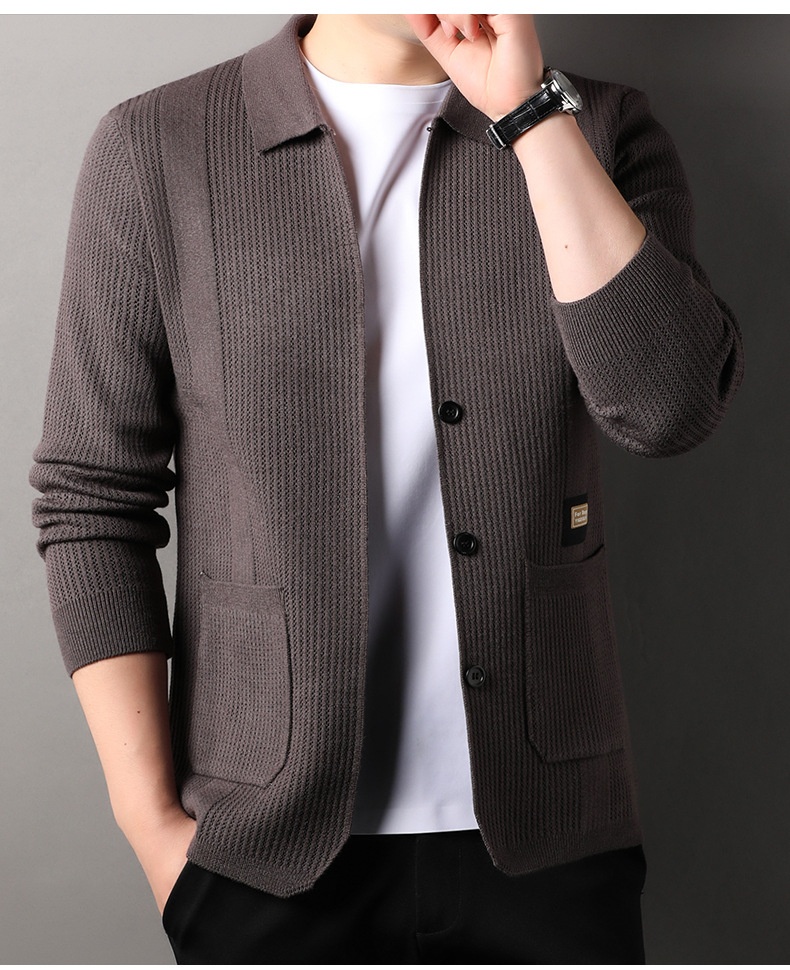 boy Boy Boy Boy Live Streaming Off-Site Dropshipping Autumn Winter Cardigan Men Solid Color Casual Men's Versatile Jacquard Knitted_voghion.com