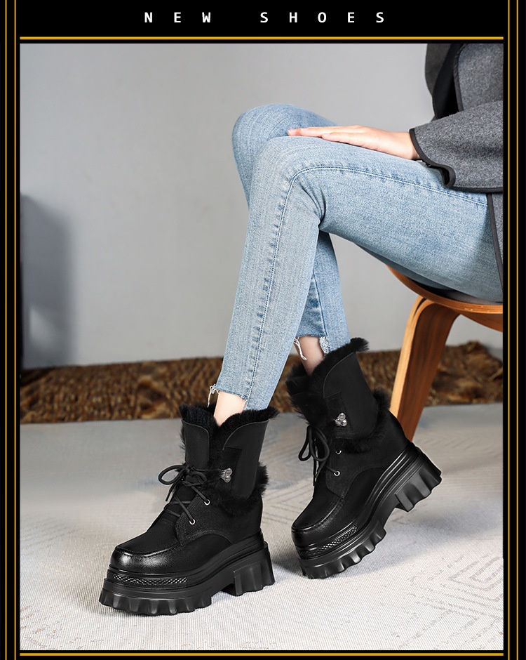 Botas de neve Zees de cano curto com cadarço, solado grosso e aumento de altura de 10 cm, para mulheres, ideais para esqui de inverno ao ar livre, em algodão quente._voghion.com