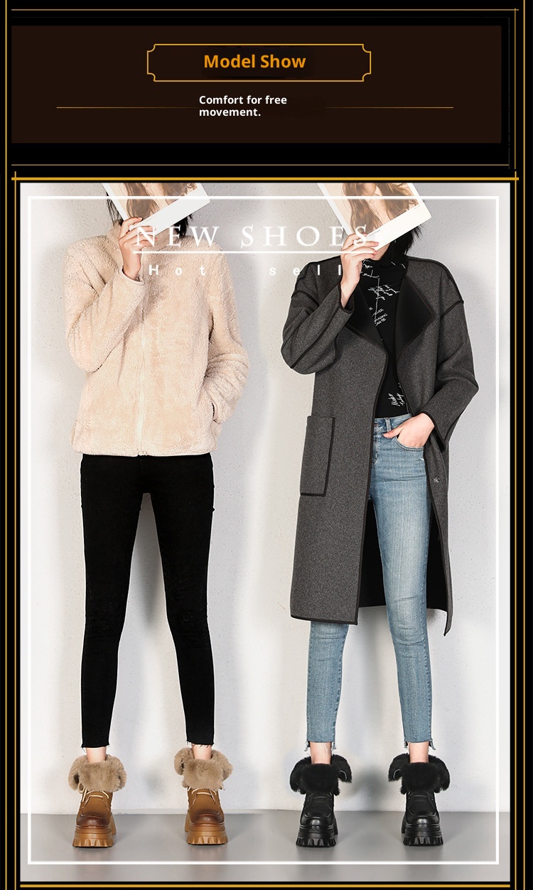 Botas de neve Zees de cano curto com cadarço, solado grosso e aumento de altura de 10 cm, para mulheres, ideais para esqui de inverno ao ar livre, em algodão quente._voghion.com