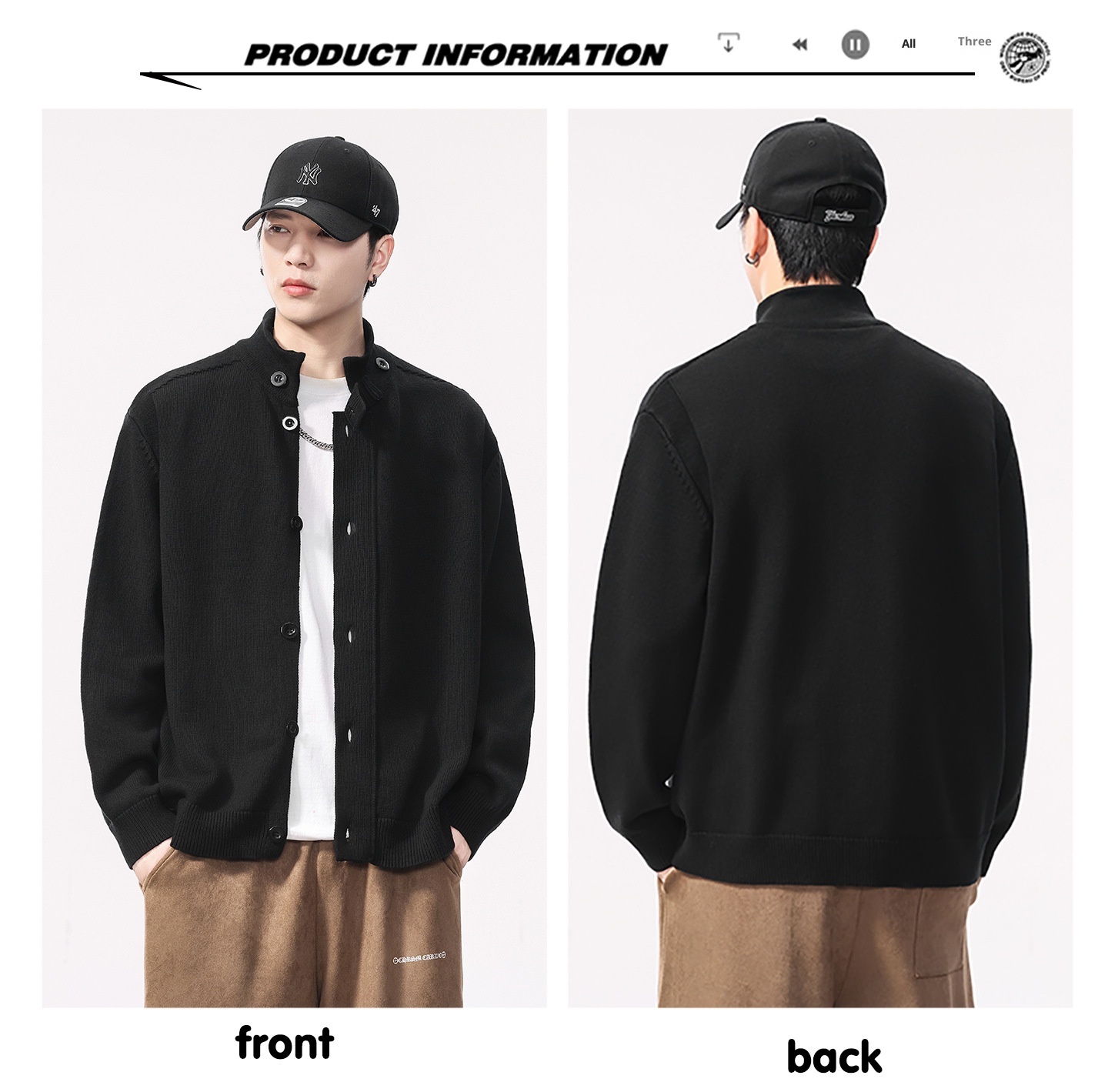 boy Boy Boy Boy 2025 Autumn Winter New Japanese Style Solid Color Stand Collar Cardigan Sweater Jacket Men Loose Casual Top_voghion.com