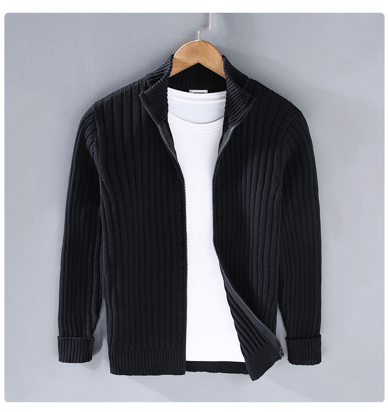 boy Boy Boy Boy 8525 Spring And Autumn New Cardigan Men Korean Version Trendy Base Layer Outerwear Zipper Black Knitted Sweater Jacket_voghion.com