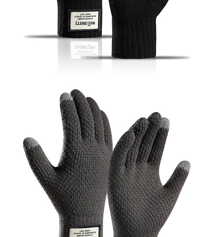 boy Boy Factory Direct Knitted Autumn Winter Large Size Men's Fleece Lined Thick Jacquard Warm Wool Touchscreen Gloves_voghion.com