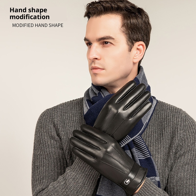 Guantes de piel auténtica Boy para hombre, ideales para invierno, cálidos, resistentes al viento, impermeables y compatibles con pantallas táctiles. Aptos para motociclismo y actividades al aire libre._voghion.com