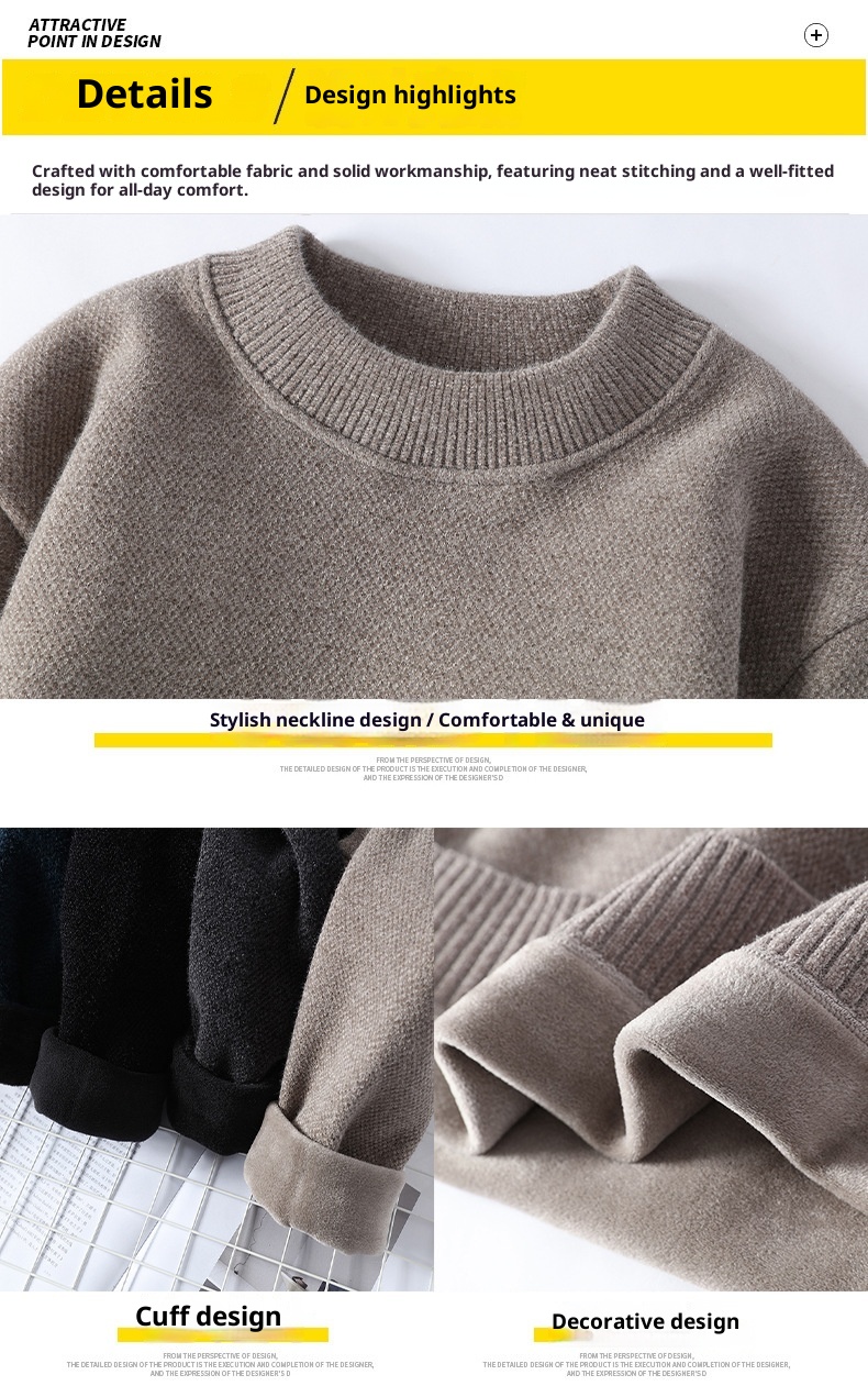 Maglione invernale da uomo, in pile spesso e largo, tinta unita, con scollo rotondo, lavabile in lavatrice, lavorato a maglia, per uomo_voghion.com