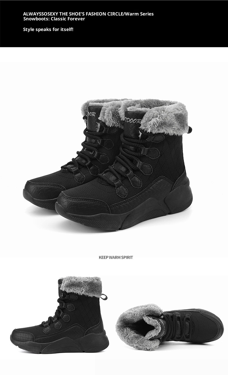 Zees Northeast Winter Outdoor Snow Boots Women, Fleece-Lined, Thickened, Warm Cotton Shoes, Waterproof, Anti-Slip, Suitable_voghion.com