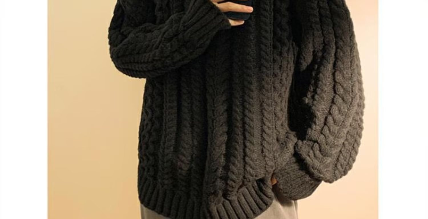 Pull en maille épaisse à torsades pour homme, col montant, automne-hiver, style américain décontracté, haut de gamme._voghion.com