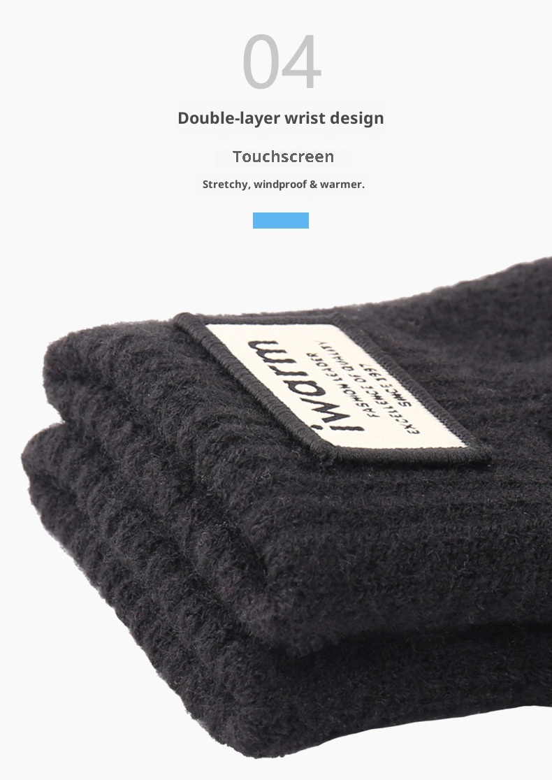 boy Boy Men's Winter Double Layer Thickened Fleece Lined Extra Long Touchscreen Versatile Knitted Wool Gloves Wholesale_voghion.com