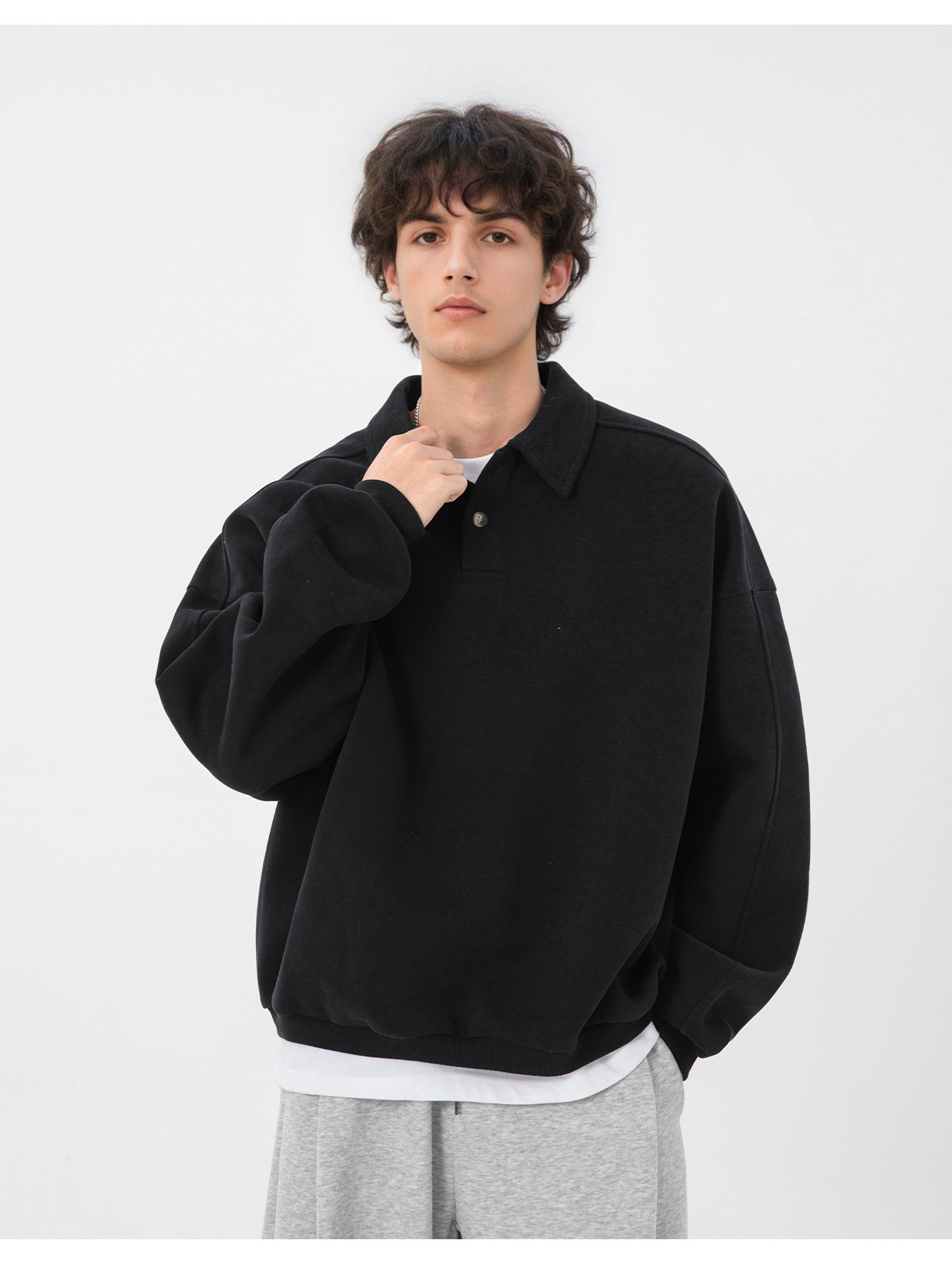 Sweat-shirt Boy Boy 380g épais à col rabattu pour homme, style automne, coupe ample, léger, style vintage Old Money_voghion.com