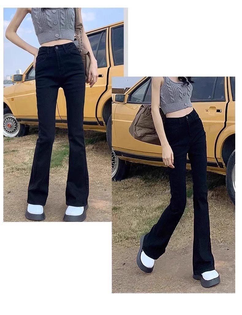 ChicShe Black High-Waisted Slimming Flared Jeans For Women, Spring And Autumn 2024 New Stretch Petite Cropped Bootcut Pants_voghion.com