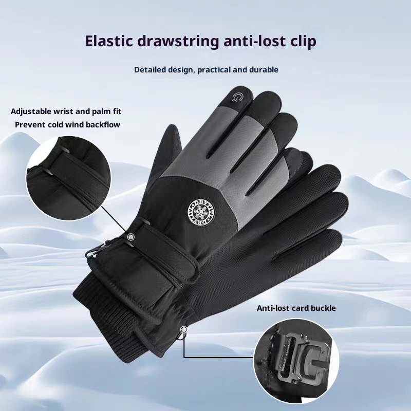 Boy Ski 2025 Winter Herren und Damen Outdoor Bergsteigen Winddicht Kältedicht Fleecegefüttert Touchscreen Verdickt Warme Handschuhe_voghion.com