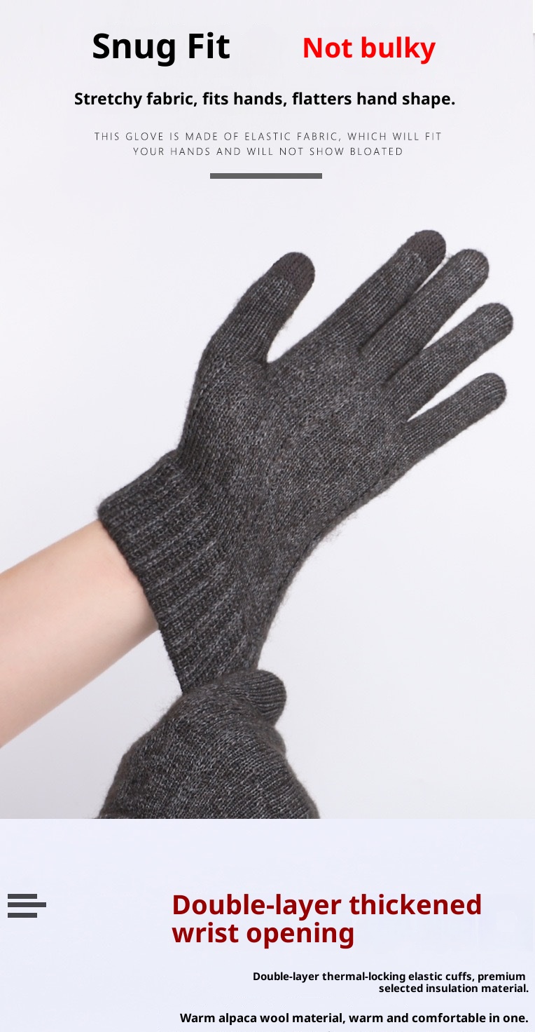 boy Boy Winter Warm Touchscreen Fleece Lined Thick Knitted Cycling Cold-Proof Men's Five-Finger Wool Gloves Cross-Border_voghion.com