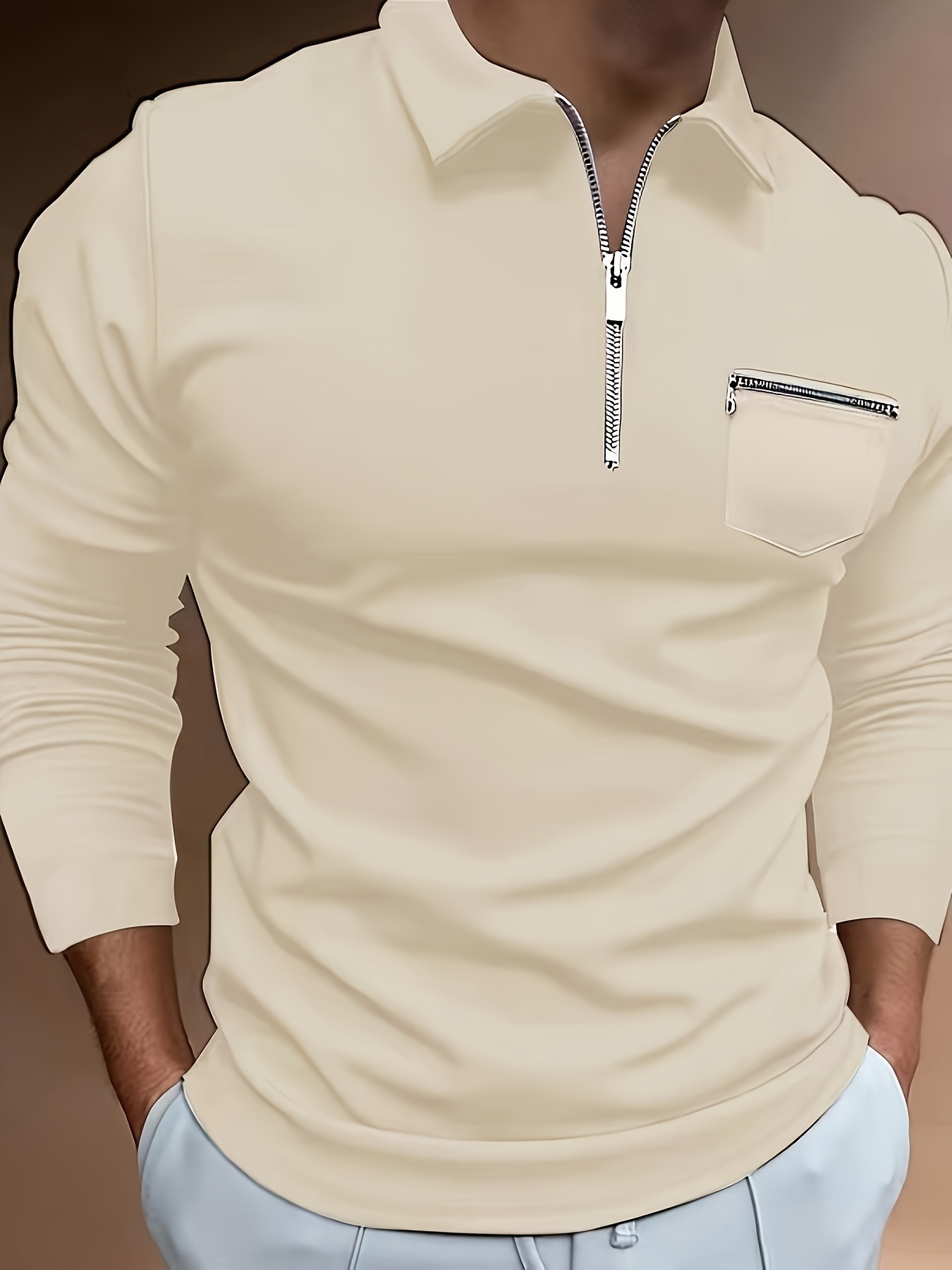 boy Boy Fashion Casual Golf Hiking Long Sleeve Solid Color Double Zipper Turn-Down Collar Sports Polo Shirt_voghion.com
