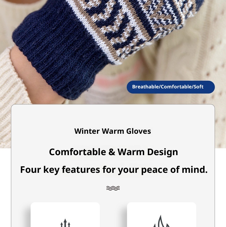 Gants chauds d'hiver pour hommes et femmes, imperméables au froid, en laine et velours tricotées, jacquard, pour la vente ambulante._voghion.com