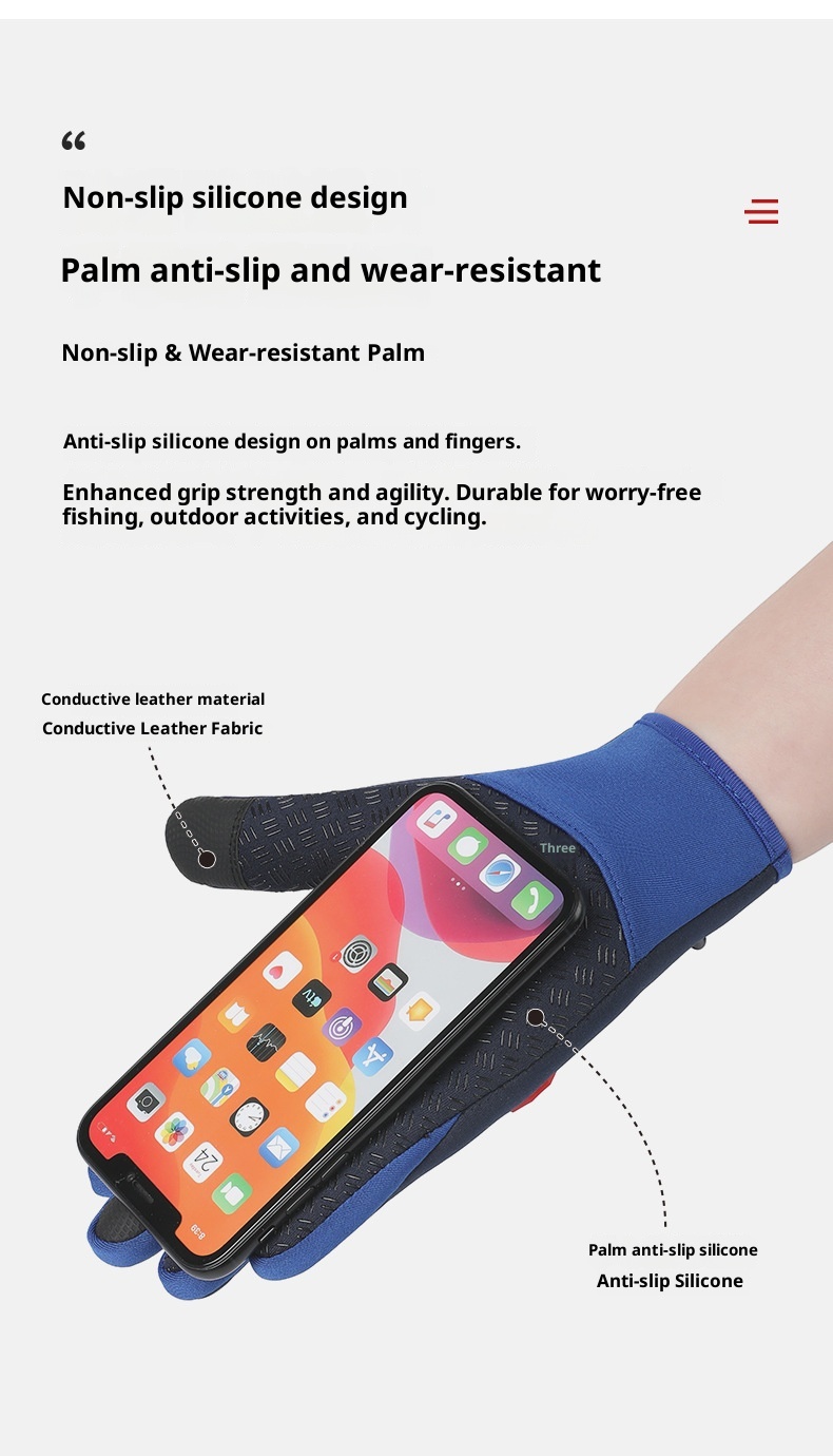 boy Boy Cross-Border Zipper Outdoor Sports Men Autumn Winter Cycling Riding Fleece Touchscreen Waterproof Hiking Gloves_voghion.com