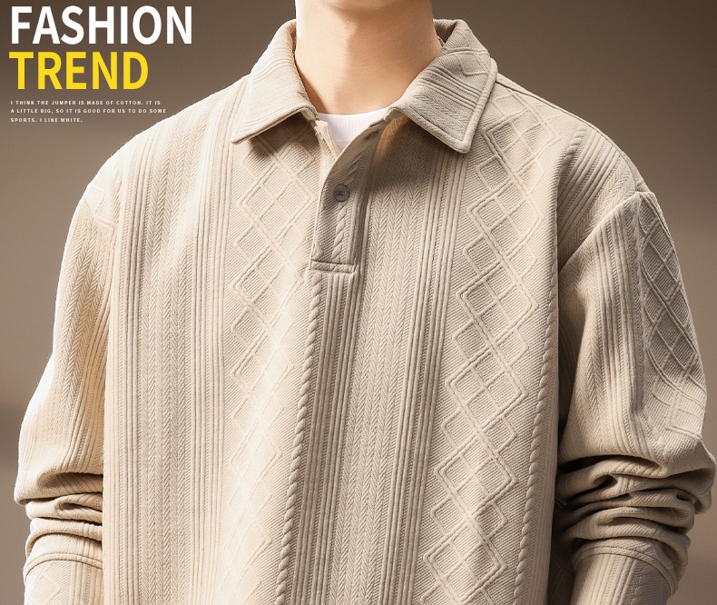 boy Boy High-Ed Frech Style Diamod Patter Jacquard Log-Sleeve Kit Sweater Me, Autum Textured Loose Fit Polo Shirt For_voghion.com