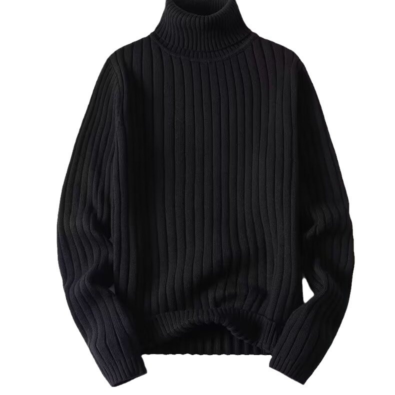 Pull à col roulé en maille torsadée unie pour homme, col rabattu, style tendance et ajusté, en maille épaisse._voghion.com